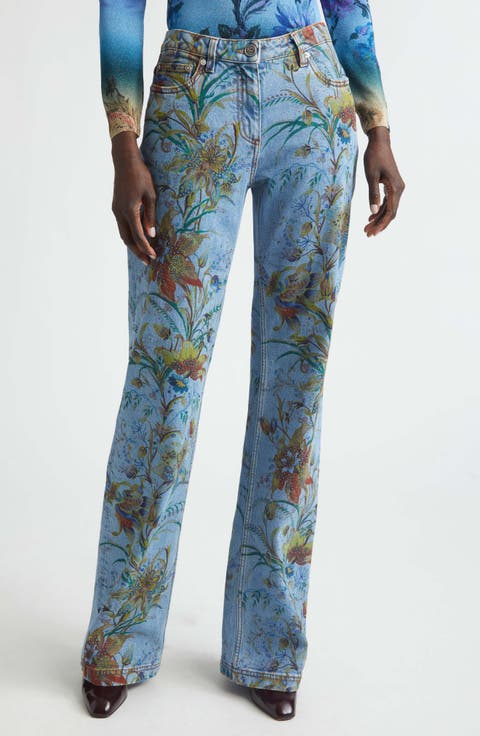 Floral Print Flared Jeans