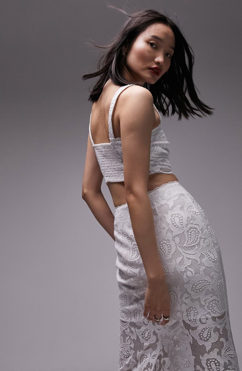 Topshop Lace Crop Top, Alternate, color, Ivory