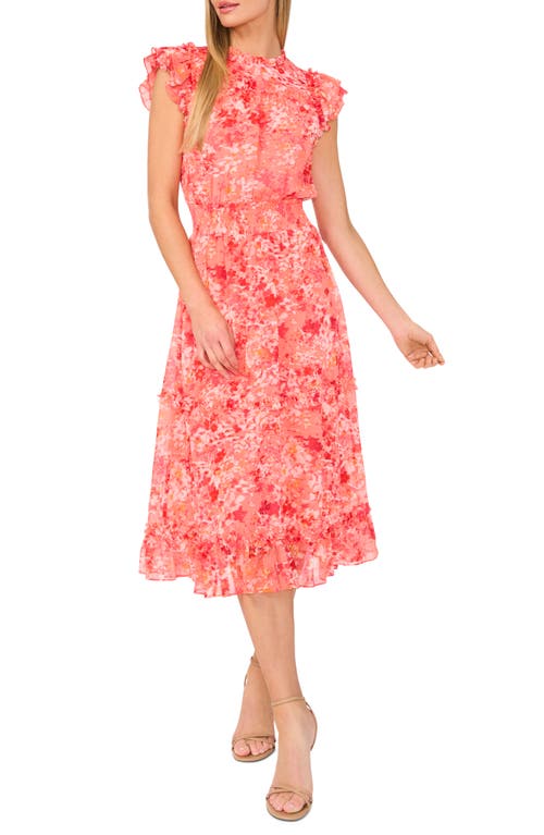 Cece Floral Flutter Sleeve Smocked Midi Dress
