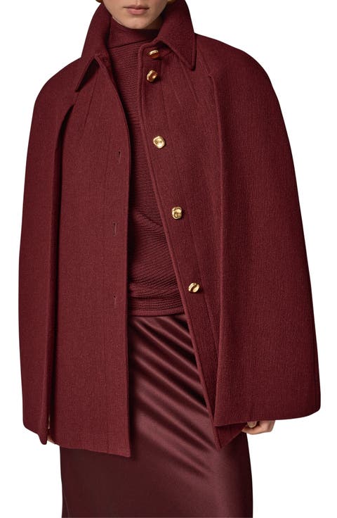 Button Front Wool Blend Cape Coat