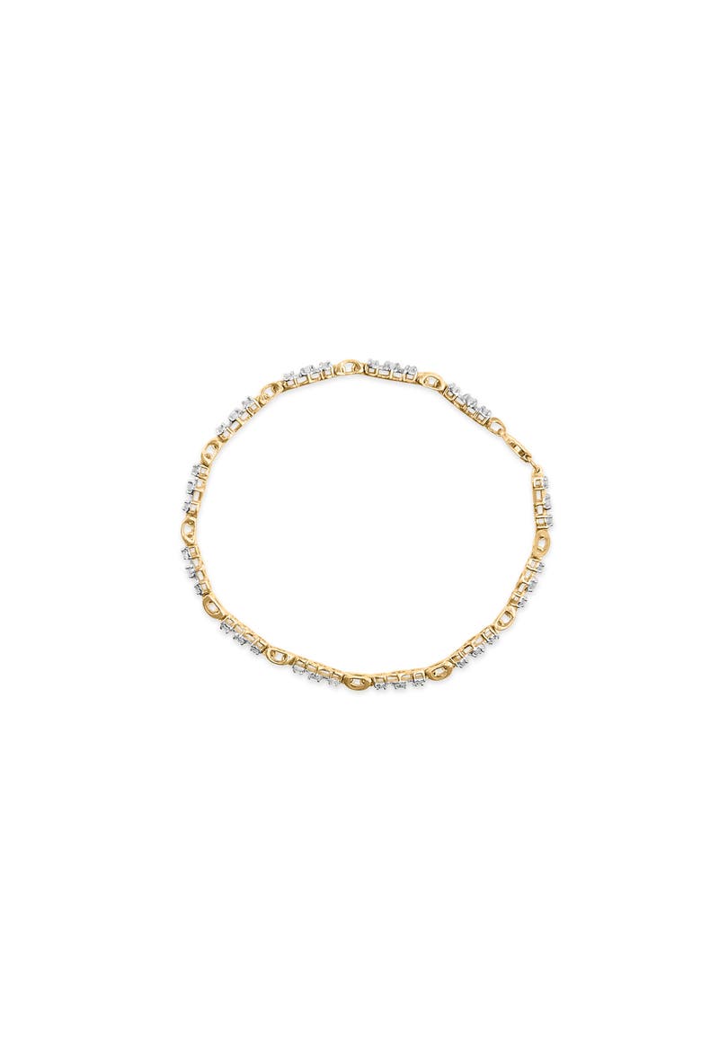 10k Yellow Gold 1.00 Cttw Diamond 3 Stone Link Bracelet   Inches, Alternate, color, Yellow