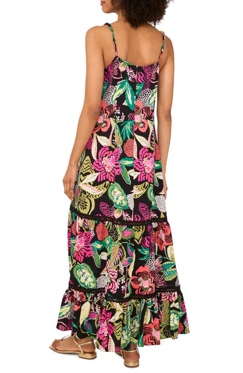 Vince Camuto Floral Ladder Stitch Inset Tiered Maxi Dress In Multi