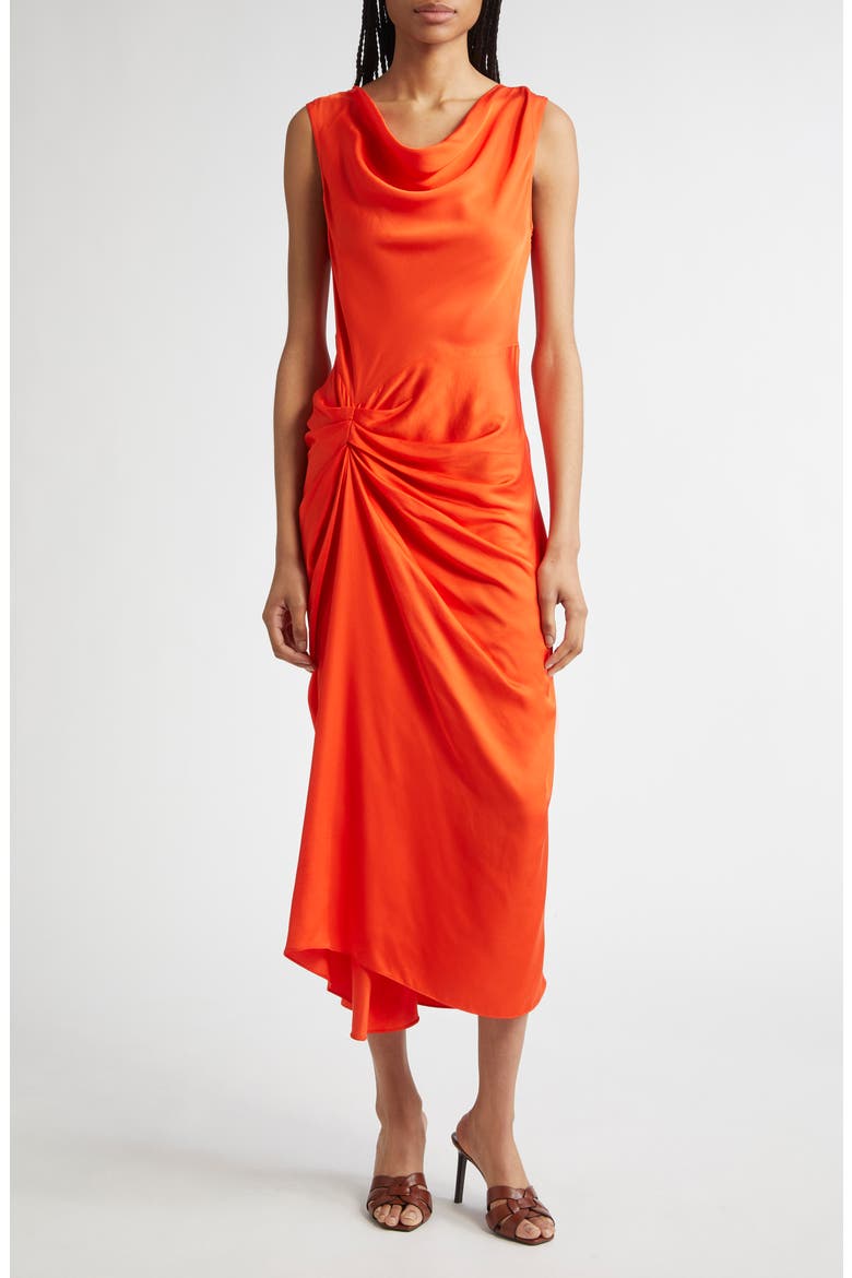 Dara Drape Detail Midi Dress, Main, color, POPPY