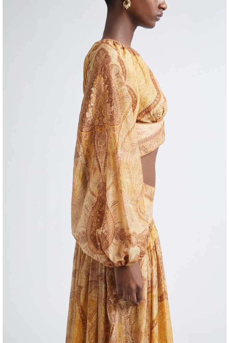 Wanderlust Metallic Paisley Cotton & Silk Crop Top, Alternate, color, TAPESTRY MUSTARD MULTI