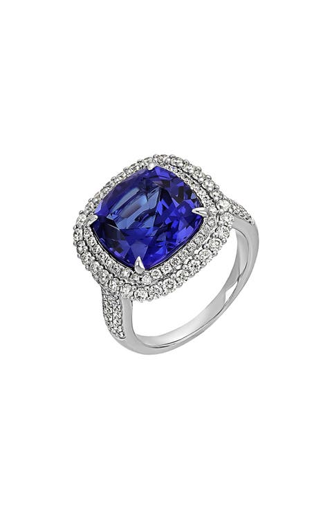 Pavé Diamond Halo Cushion Tanzanite Ring (Nordstrom Exclusive)