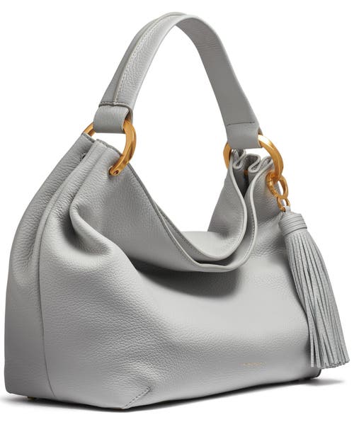 Donna Karan Glenwood Leather Shoulder With Tassel Detail In Pearl Grey