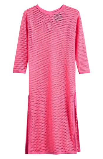 Ava & Yelly Kids' Mesh Long Sleeve Cover-up Maxi Dress In Pink