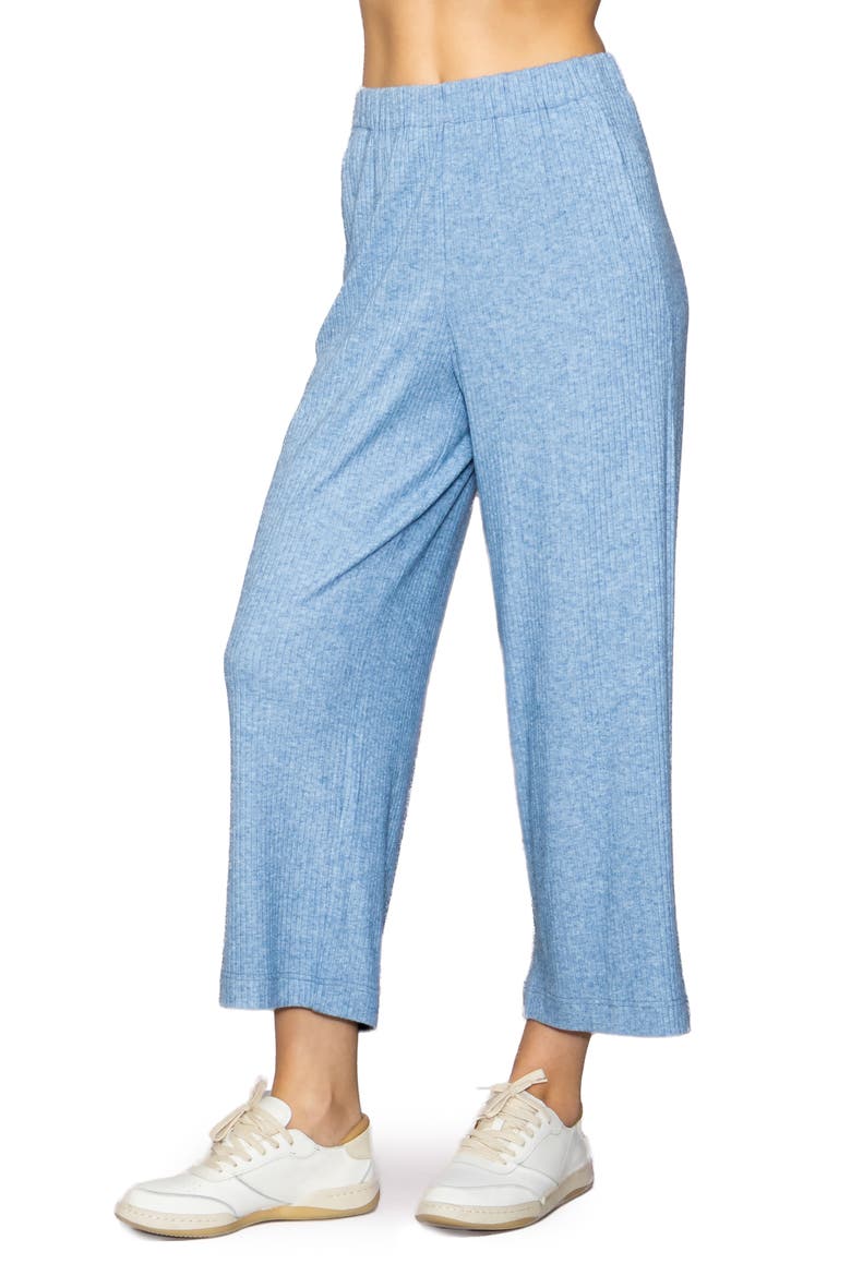 Rib Crop Wide Leg Pants, Alternate, color, HEATHER BLUE