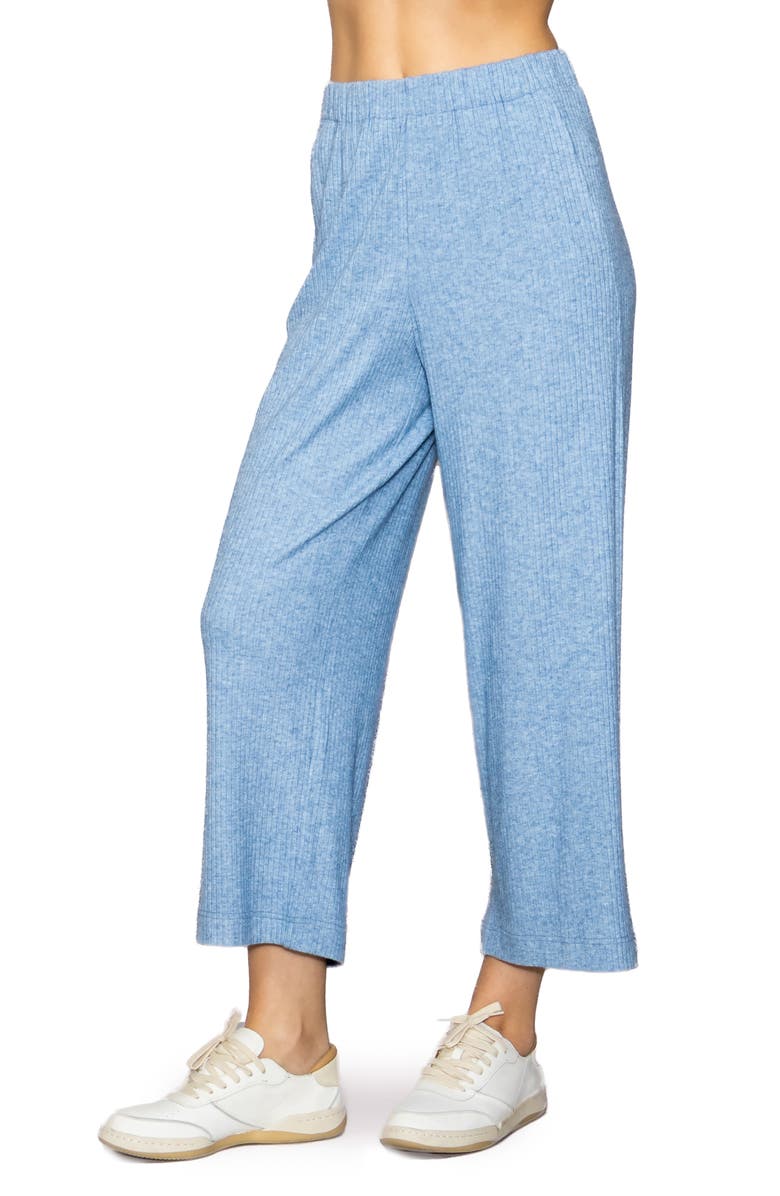 MELLODAY Rib Crop Wide Leg Pants, Alternate, color, Heather Blue