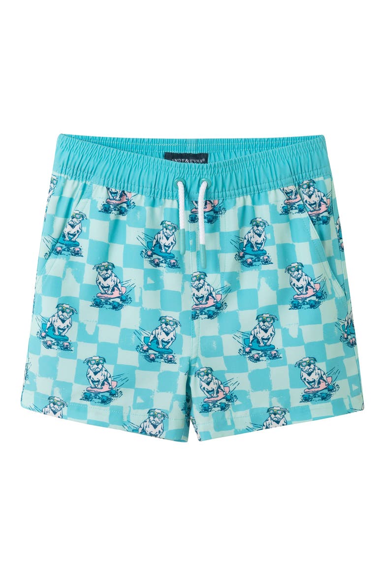 Kids' Skater Dog T-Shirt & Swim Shorts Set, Alternate, color, AQUA SKATER