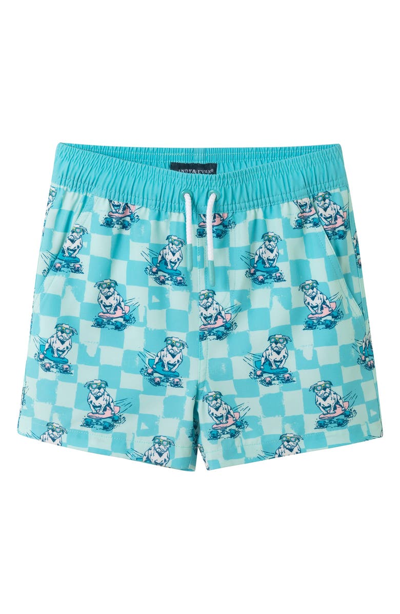 Andy & Evan Kids' Skater Dog T-Shirt & Swim Shorts Set, Alternate, color, Aqua Skater