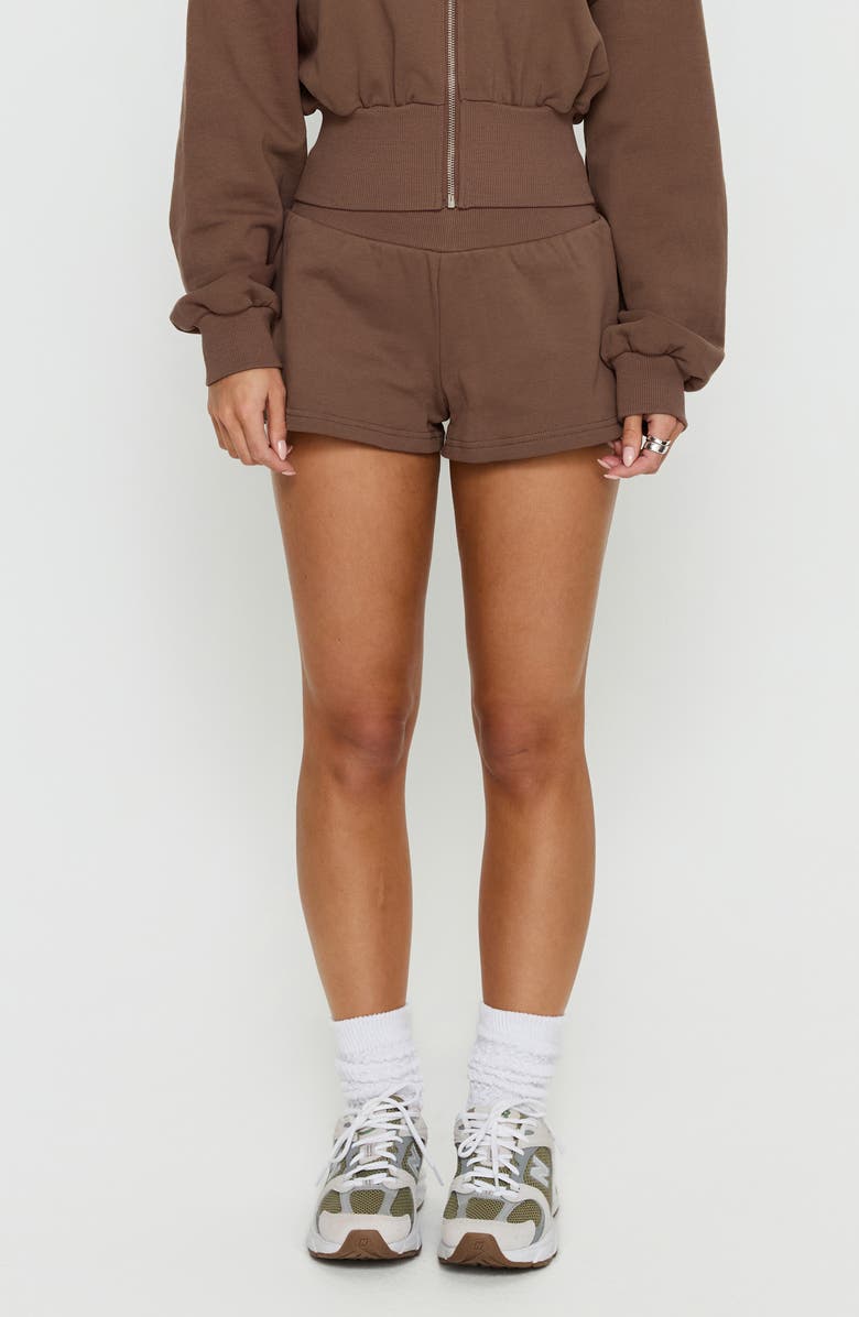 Princess Polly Daybreak Rib Waist Shorts, Main, color, Cocoa