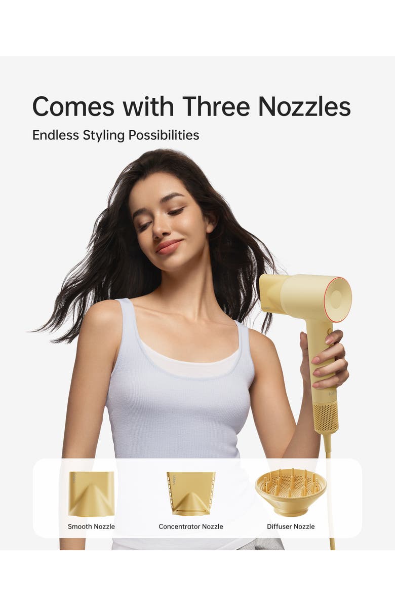 Laifen SE2 Swift Hair Dryer with 3 Nozzles, Alternate, color, Yellow