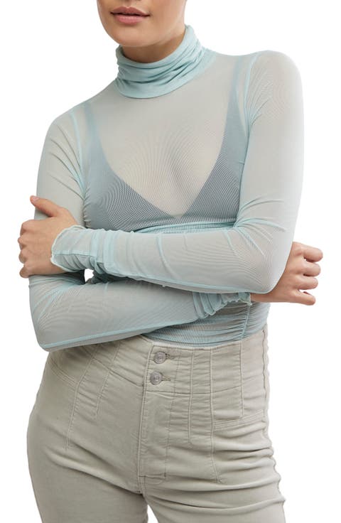 Under It All Ruched Mesh Turtleneck Bodysuit