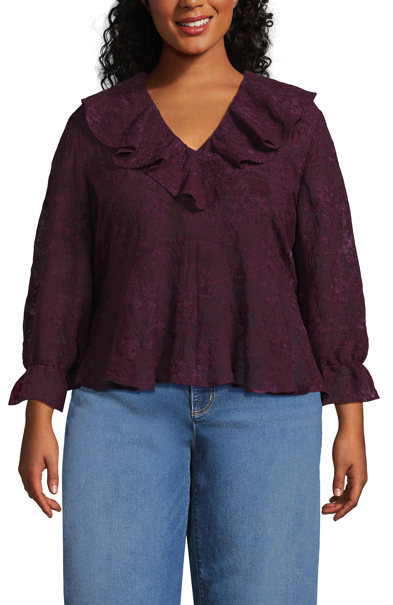 Plus Size Feminine Ruffle Chiffon V Neck Blouse - image 3