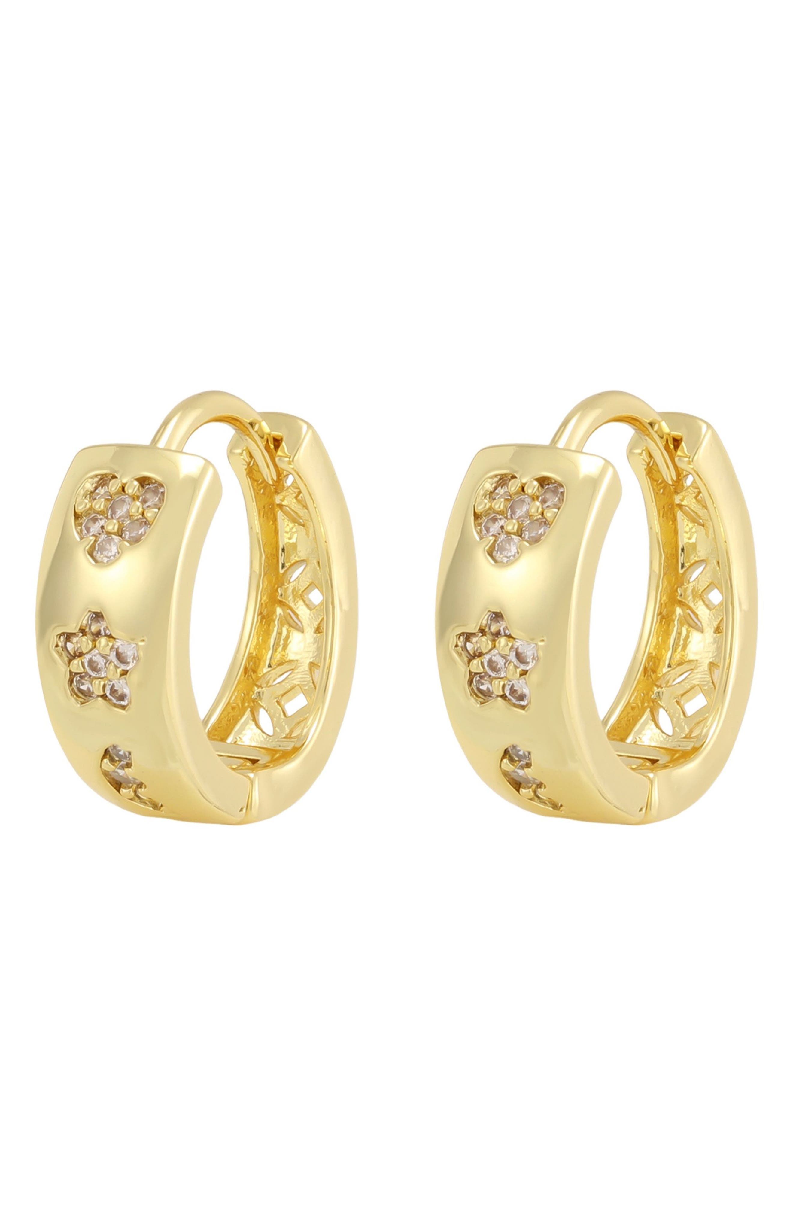 Cubic Zirconia Heart & Star Huggie Hoop Earrings