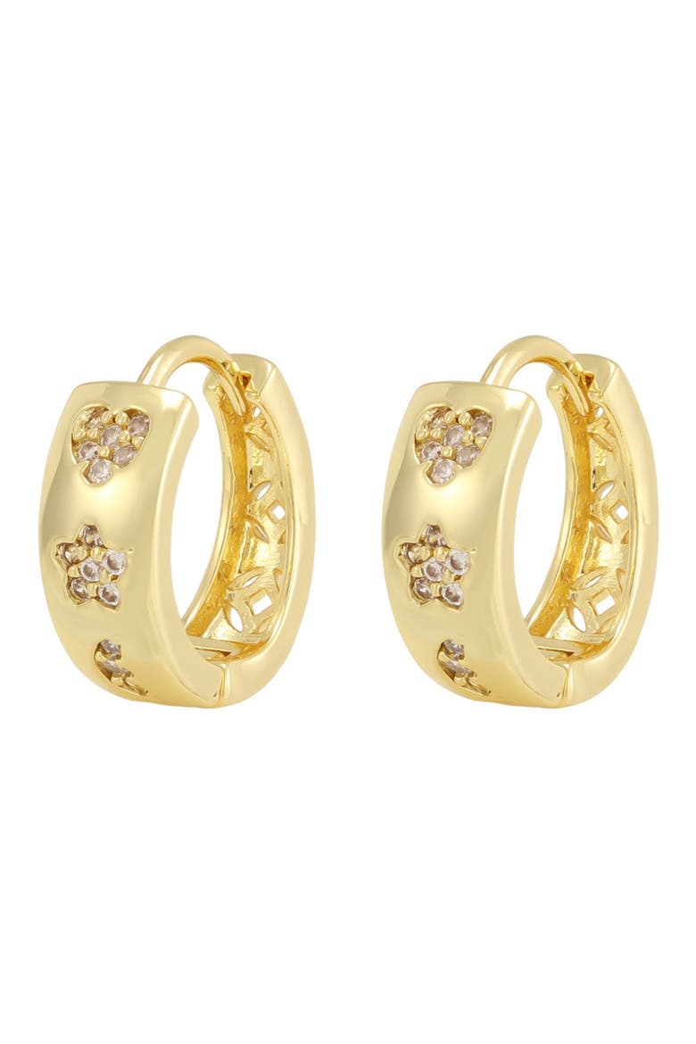 Cubic Zirconia Heart & Star Huggie Hoop Earrings, Main, color, GOLD