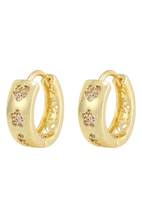 Cubic Zirconia Heart & Star Huggie Hoop Earrings