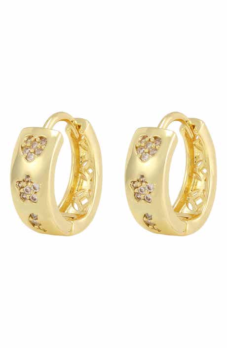 Cubic Zirconia Heart & Star Huggie Hoop Earrings