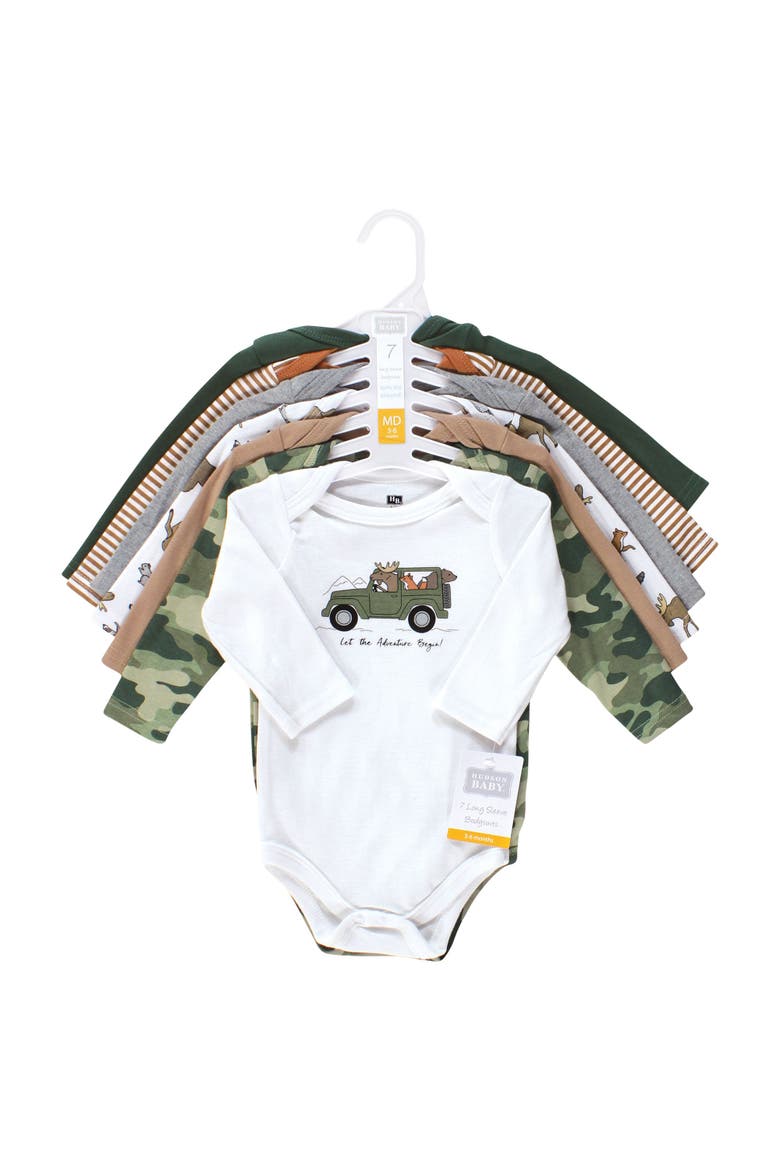 Long-Sleeve Cotton Bodysuit Collection 7-Piece Set, Alternate, color, Animal Adventure 7-Pack