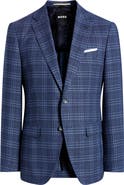 BOSS Hutson Slim Fit Navy Plaid Slub Wool Blend Sport Coat