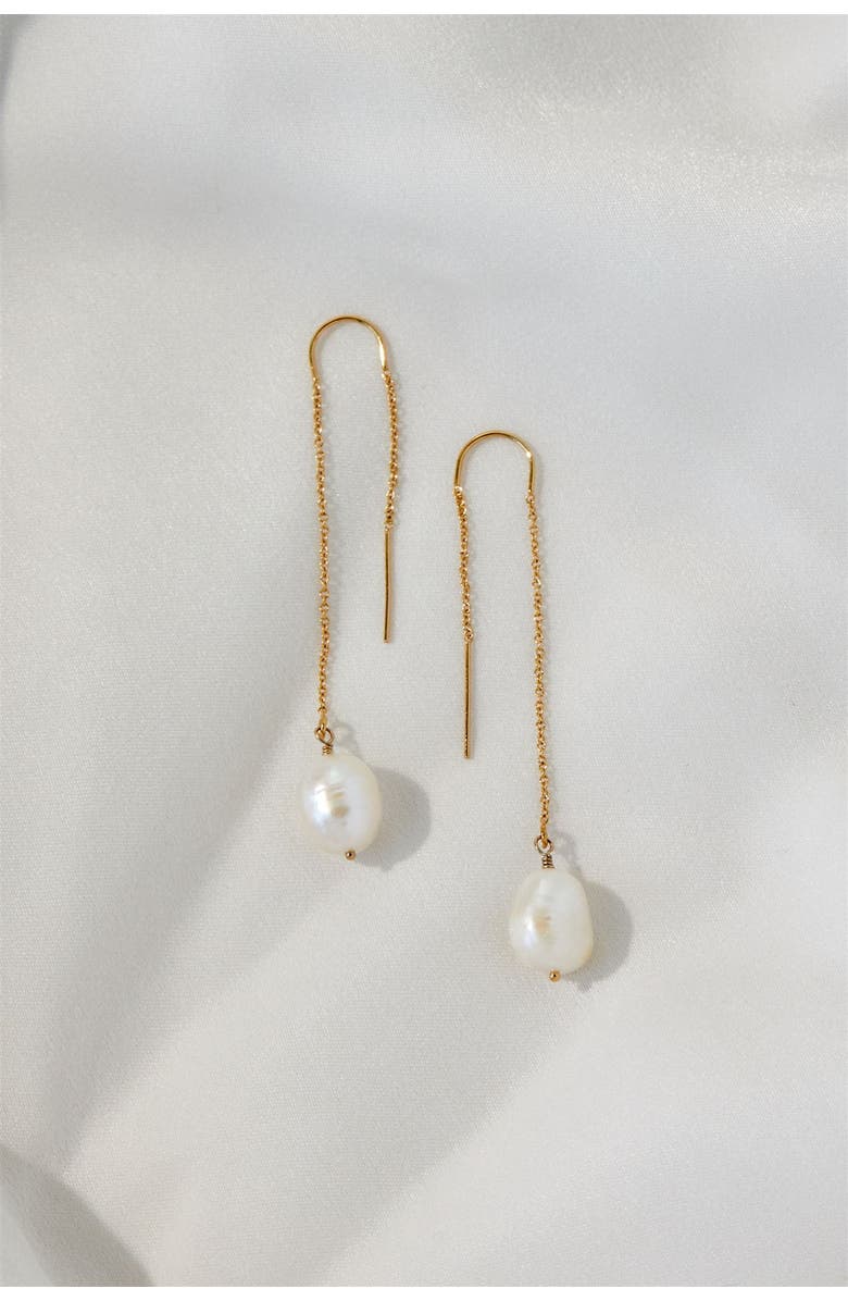 Set & Stones Sabina Pearl Threader Earrings, Alternate, color, Gold / White