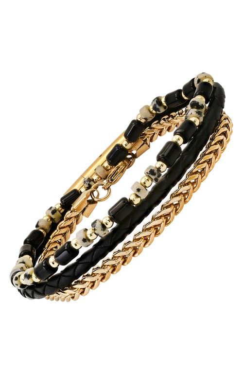 Hmy Jewelry Set Of 3 Assorted Bead, Chain & Leather Bracelets In Black