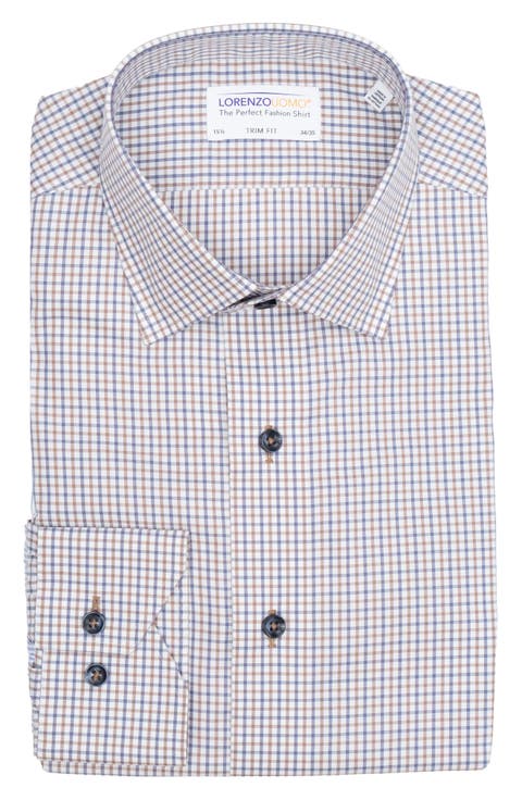 Trim Fit Tattersall Check Print Dress Shirt