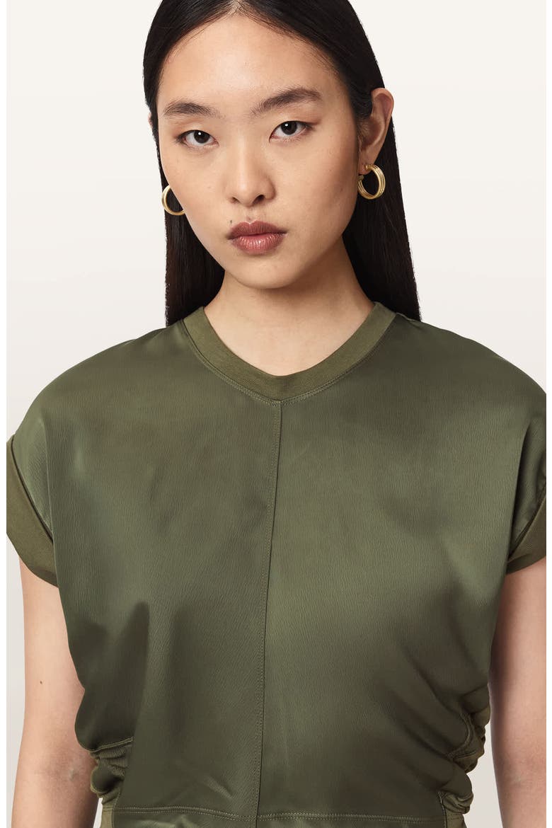 Mira Cinched Side Satin T-Shirt, Alternate, color, WILD GREEN