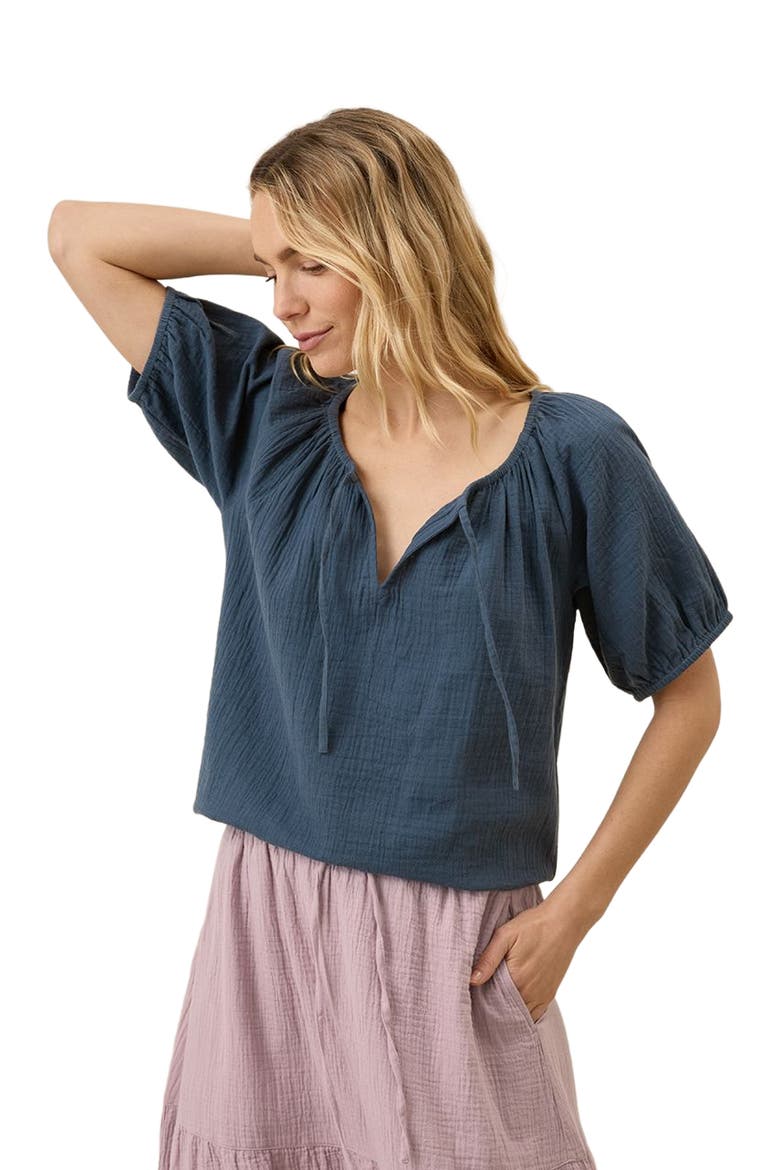 Organic Cotton Coastal Double Gauze Boho Popover, Alternate, color, French Navy