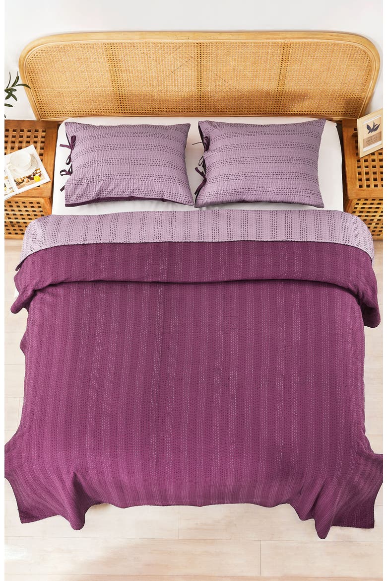 Kantha Reversible Cotton Coverlet, Alternate, color, FIG AND VIOLET