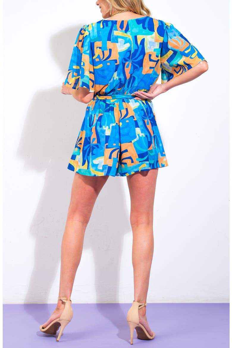 Print Tie Waist Romper, Alternate, color, NAVY BLUE