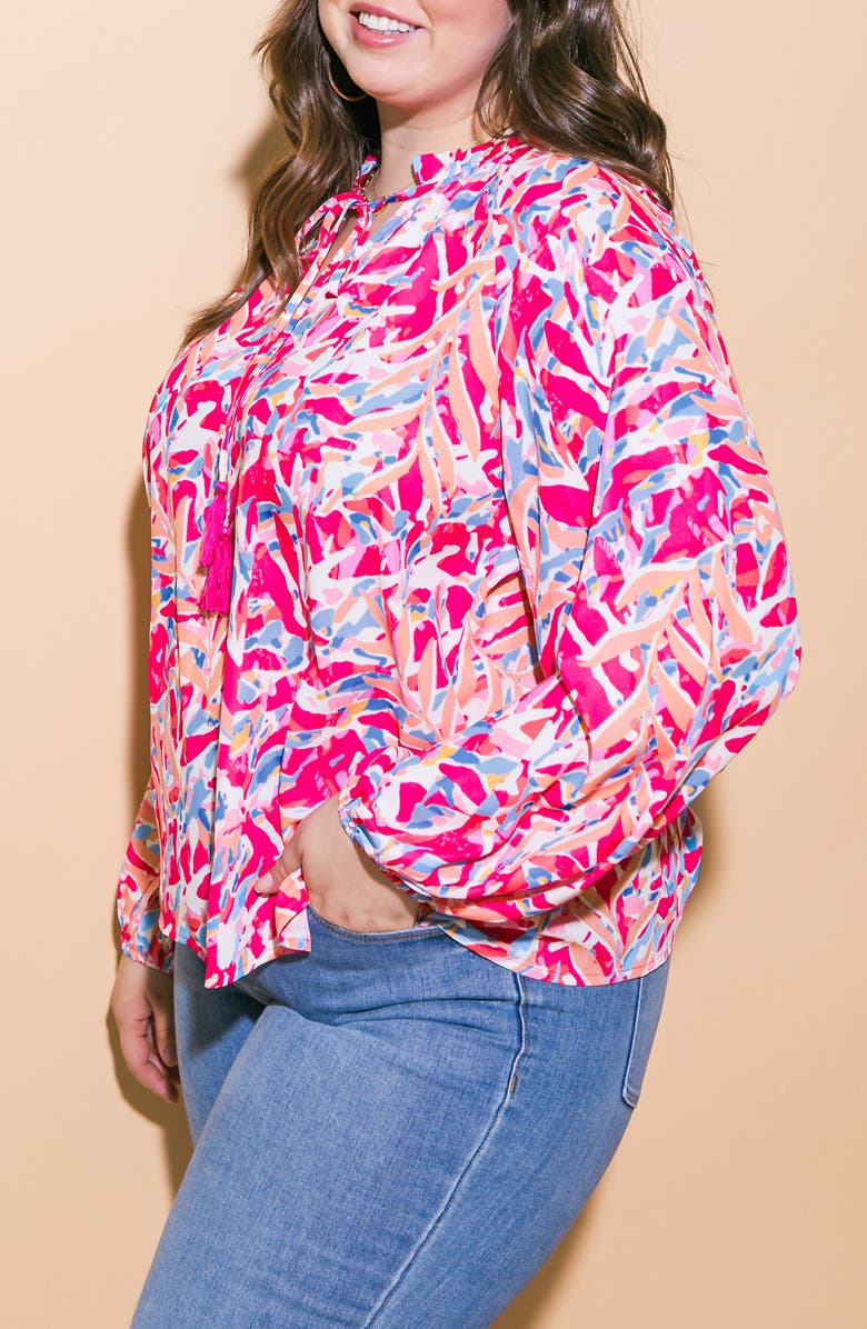 FLYING TOMATO Keyhole Long Sleeve Top, Alternate, color, Fuchsia Blue