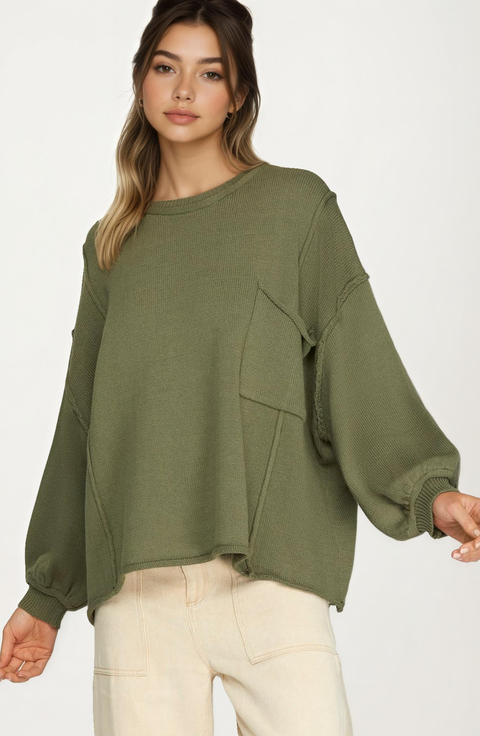 Oversized Knit Balloon Sleeve Pullover Sweater