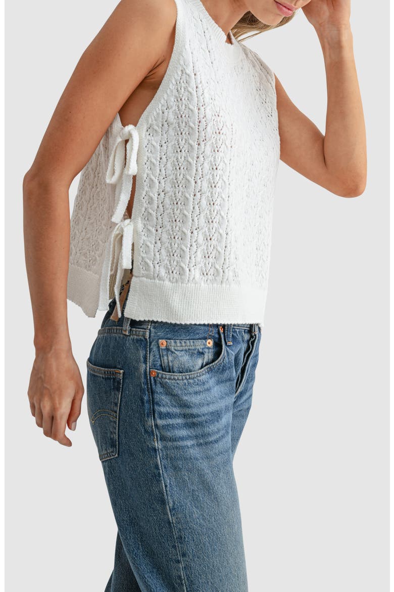 Pointelle Side Tie Tank, Alternate, color, OFF WHITE