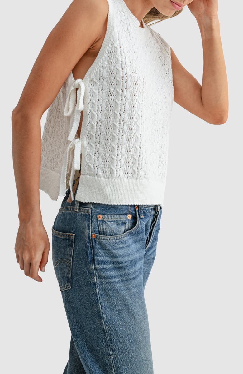All in Favor Pointelle Side Tie Tank, Alternate, color, Off White