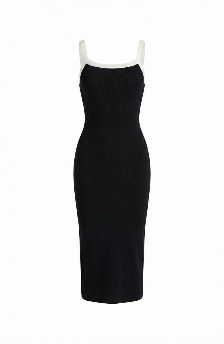 Modenaire Square Neck Contrast Trim Midi Dress, Alternate, color, Black / White