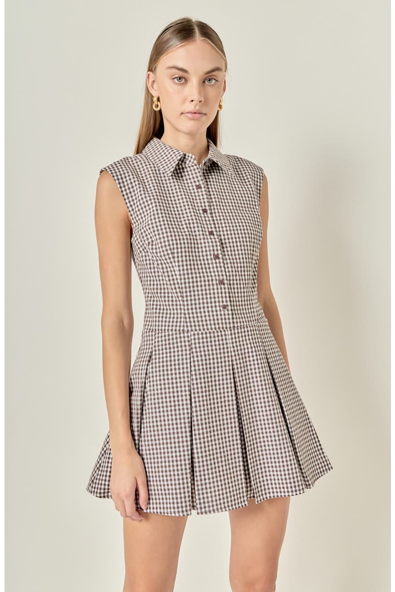 Check Pleated Sleeveless Mini Shirtdress, Alternate, color, BROWN PLAID