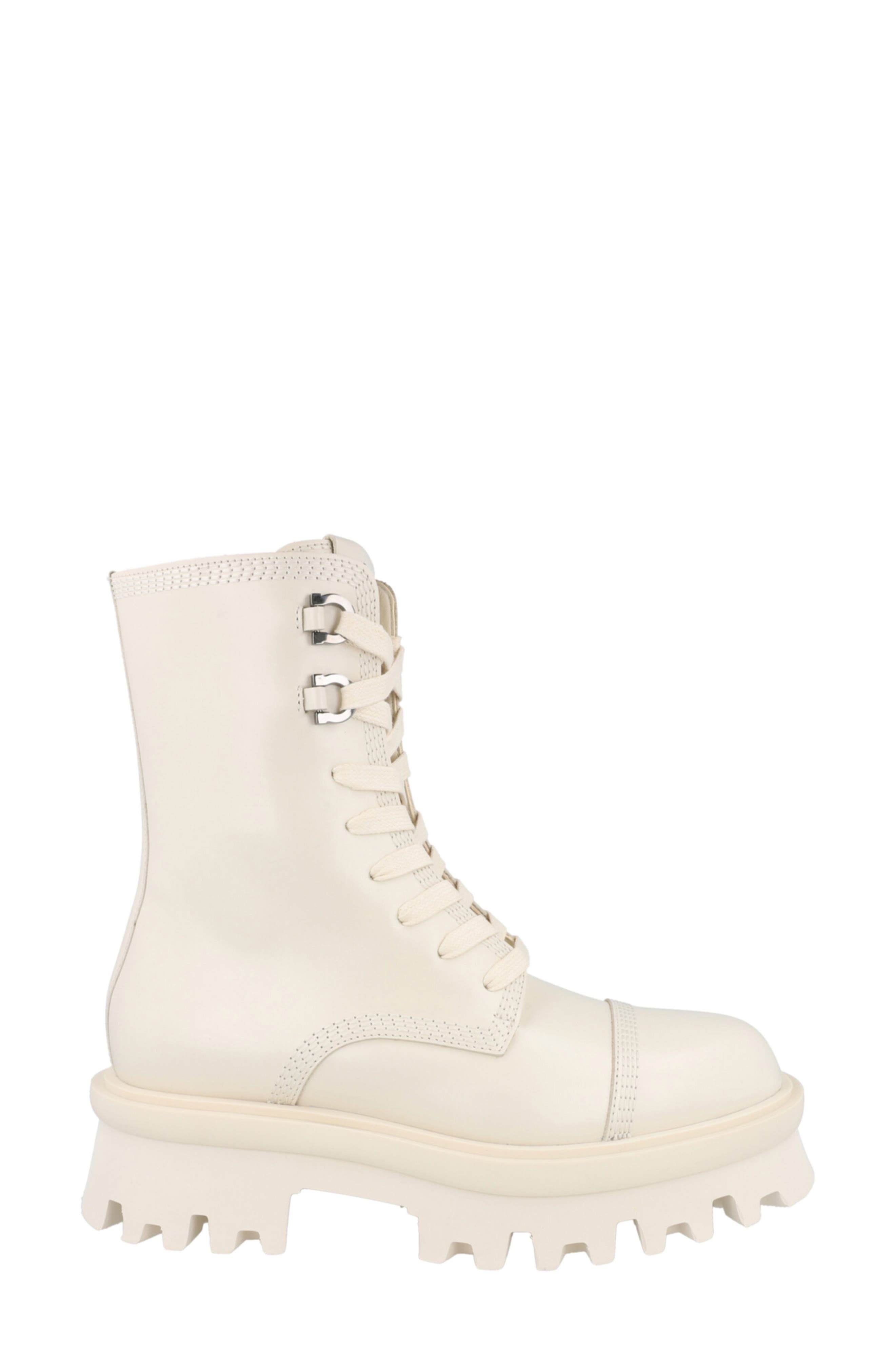 Kira Leather Lug Boot, Alternate, color, WHITE