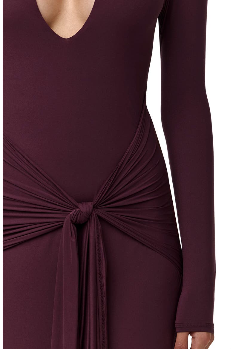 Cutout Tie Front Long Sleeve Maxi Dress, Alternate, color, DARK PLUM