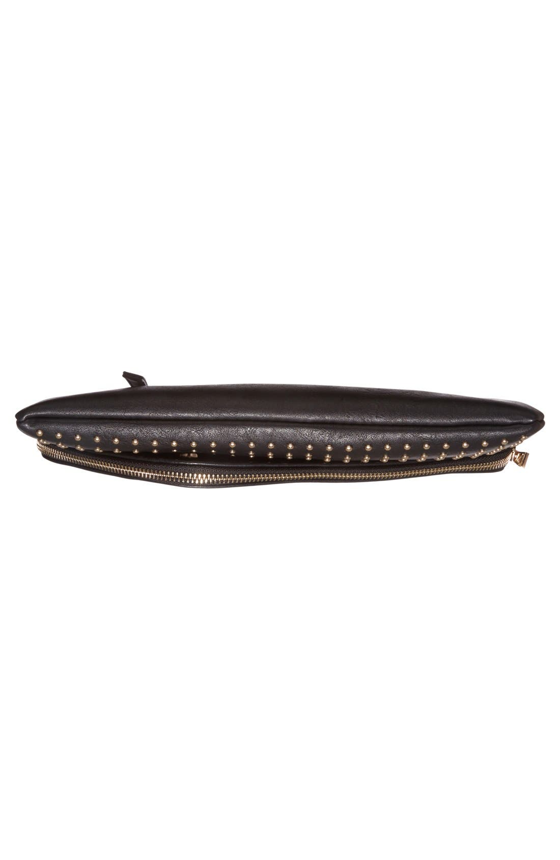 'Gloria' Studded Faux Leather Foldover Clutch, Alternate, color, BLACK
