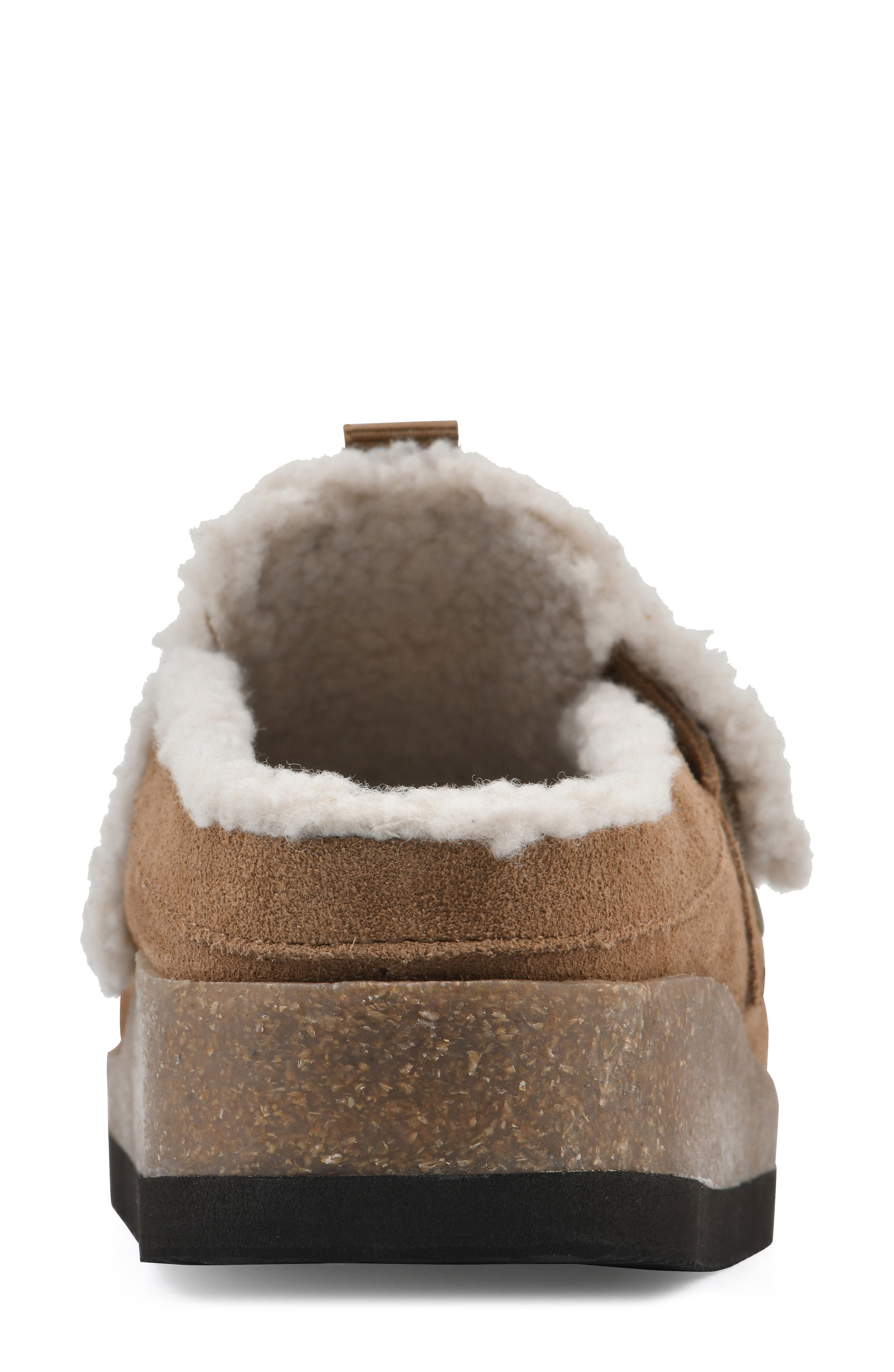White Mountain Footwear Baylen Faux Shearling Trim Clog, Alternate, color, Chestnut Suede Faux Fur