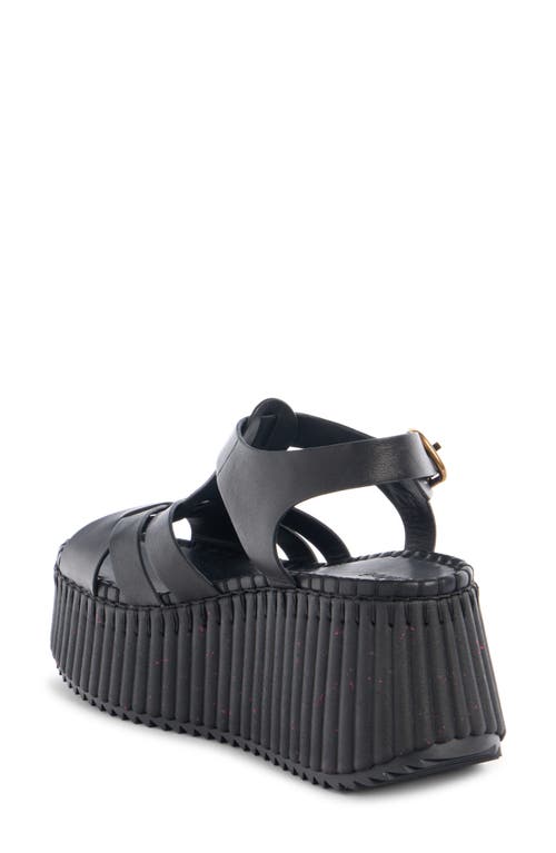 Chloé Leather Strappy Platform Wedge Sandals In Black
