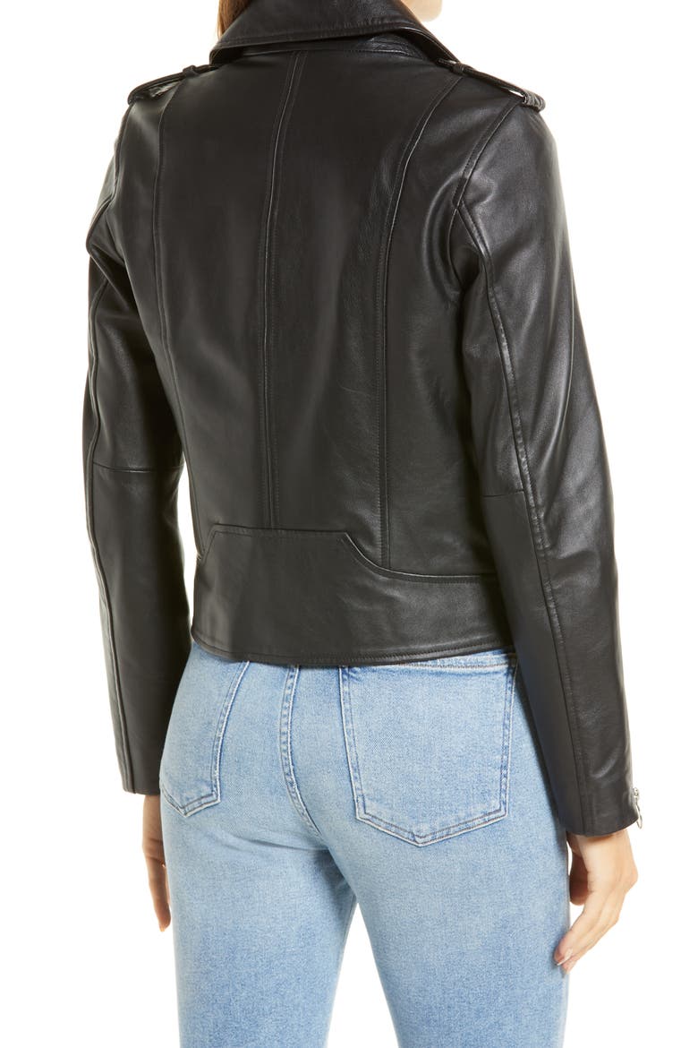 Leather Moto Jacket, Alternate, color, BLACK
