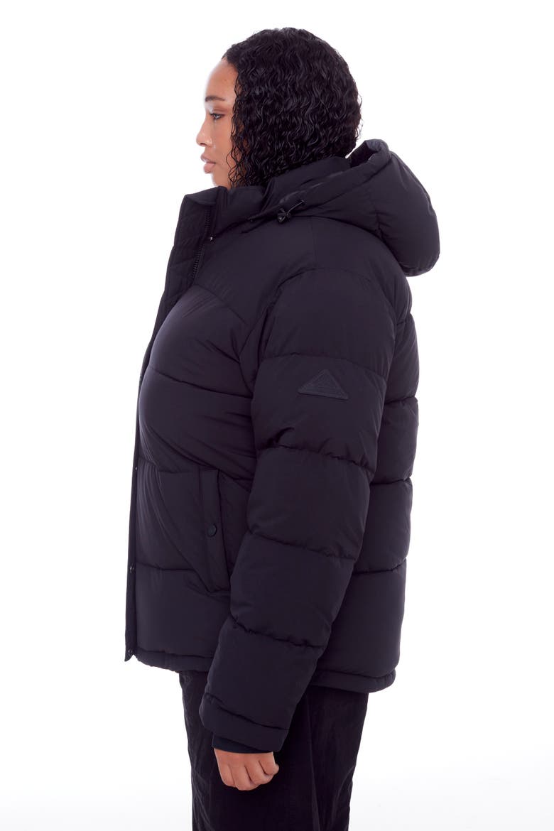 FORILLON PLUS SIZE - Vegan Down Short Quilted Puffer Jacket, Alternate, color, BLACK