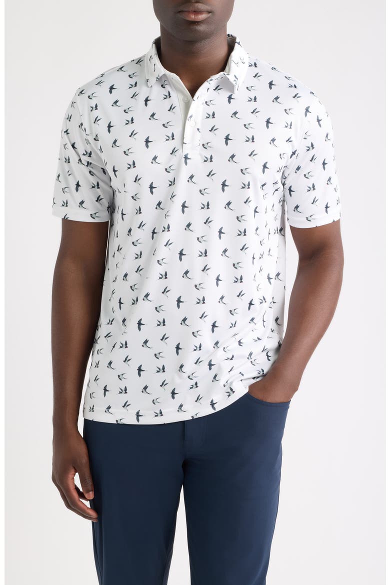 Peak Bird Print Performance Golf Polo, Main, color, WHITE