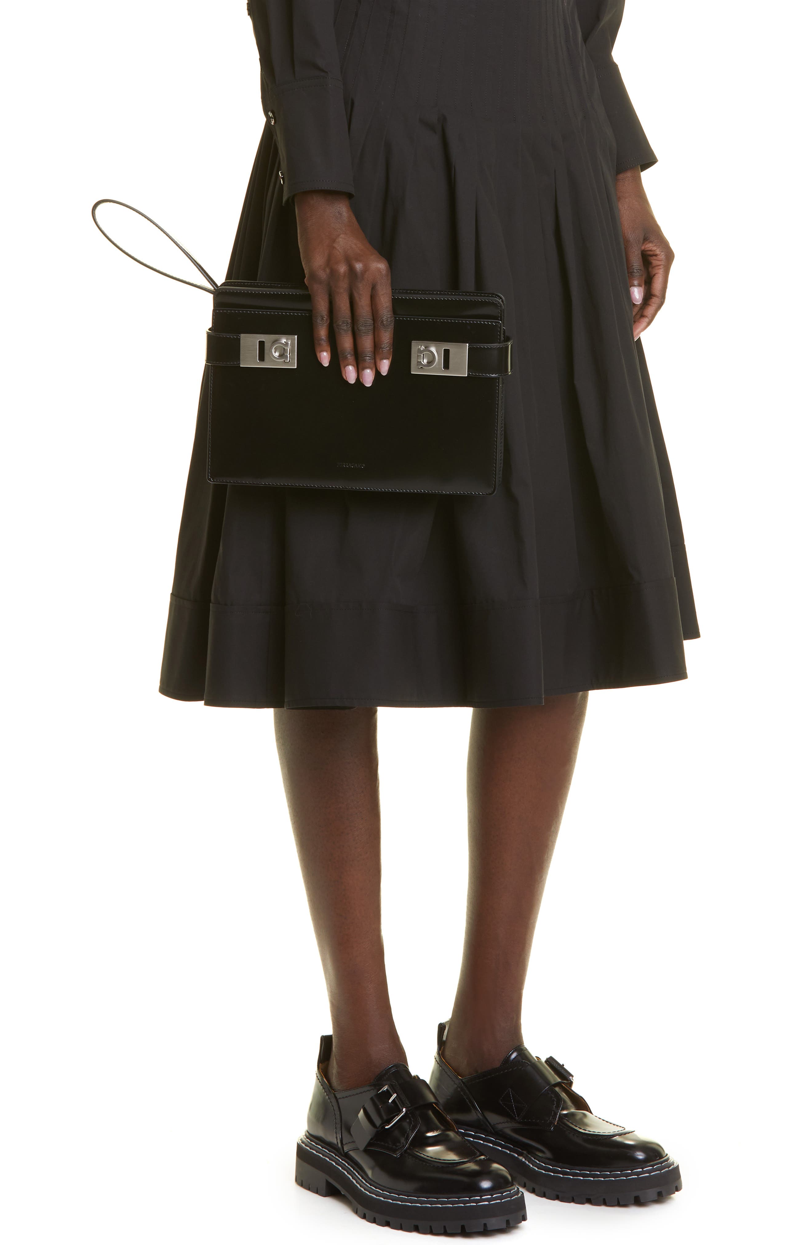 FERRAGAMO Twins Leather Zip Pouch, Alternate, color, 