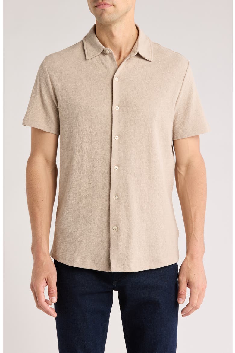 Newman Short Sleeve Knit Button-Up Shirt, Main, color, TAN