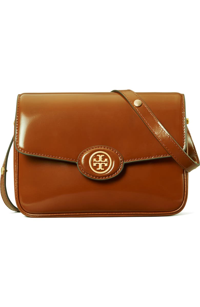 Tory Burch Robinson Spazzolato Leather Shoulder Bag, Main, color, Dark Sienna