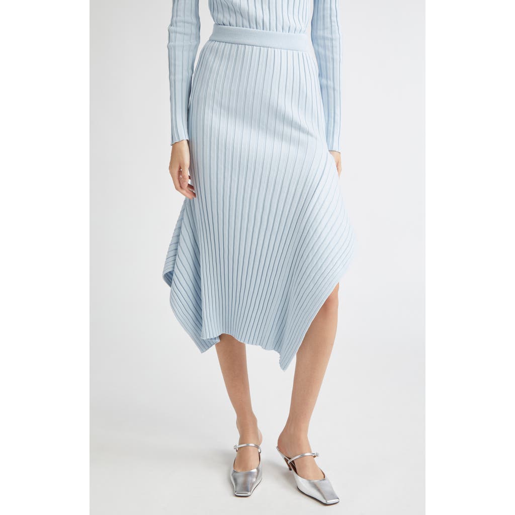 Stella Mccartney Asymmetric Ribbed Organic Cotton Midi Skirt In Blue